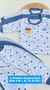 Feellove - 3 Setelan Bayi 3-18 Bulan S M L XL Piyama Bayi Lengan Panjang Warna Denim Motif Bear