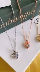 Kalung Rantai Wanita Titanium Setengah Love Permata Titanium CXA166