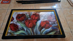 hiasan dinding cetak Gambar Bunga mawar merah plus bingkai uk 45x65cm