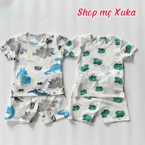 Bộ cotton thông hơi bé trai hoạ tiết xuất Nhật