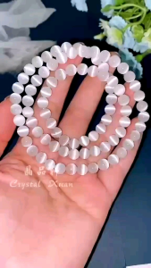 【现货】6mm透石膏三圈 猫眼强 高频能量款｜消除负能量 ✦ 稳定情绪 ✦ 好运连连｜(可以当项链/手链/脚链) Three-layer Selenite Bracelet