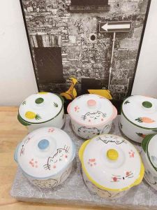 Thố Sứ Chưng Yến Có Nắp Đậy 600ml Hoạ Tiết Vẽ Tay Âu Đựng Thức Ăn Tiệm Gốm Sứ Bát Tràng