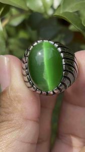 Cincin Titanium Zebra batu Akik Mata Kucing Cat Eye Hijau Top Kristal