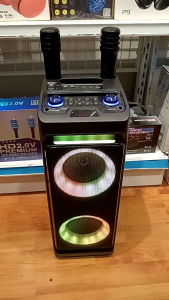 multimedia sound system speaker karaoke super bass speaker wooden design with two wireless microphone Bluetooth Audio radio