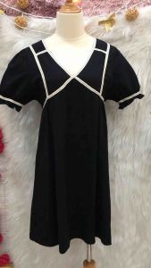 Đầm Đen Viền Cổ V Tay Phồng 2 hand Trung hiệu S.Y Studio- Size S(Đ211)