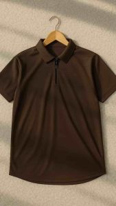 Kaos Kerah Polo Zipper Pria Lengan Pendek Katun