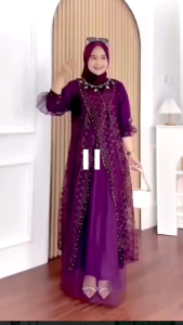Gamis muslim terbaru brukat pesta kondangan panjang tile mutiara delina mewah elegan