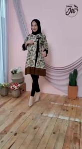 Tunik Batik Wanita Modern Motif Daun Tunik Kerja Wanita Tunik Dress Batik Wanita Kerja Kantoran Tunik Kekinian