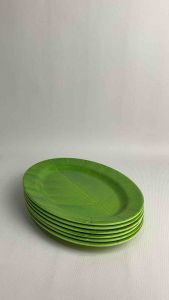 P-10V Daun (6 pcs / 1 lusin) - Piring Oval Melamine SINGASINGI Motif Daun 10 inch / 25 cm Piring Saji Oval Melamin Motif Daun Piring Melamine Oval