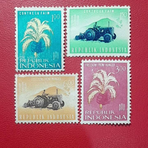 Prangko Indonesia klasik Koleksi Kuno 4 pcs Seri Anti Lapar Tahun 1963 UN USED