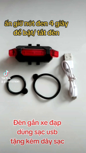 Đèn led xe đạp đèn hậu xe đạp có nhiều chế độ dùng sạc usb tặng kèm dây sạc