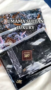 HIJAB JILBAB POUCH LUXURY PRINT UMAMA LOGO METAL SWARO / PLAT METAL LASER CUT SCARF PREMIUM UK.110X110 CM