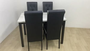 EWJ M3440 Laminate White Mable Dining Table+01-PU Black Parson Chair Dining Set 1+4 Meja Makan 4Seater Morden Cantik Murah