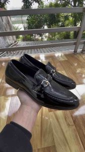 Giày lười nam DAVINCIA da đen bóng kính Giầy da trẻ trung đi tiệc đế cao su mềm chống trơn trượt đế có khâu chỉ G65