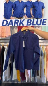 เสื้อเชิ้ตแฟชั่นสีกรมท่าทรง Slimfit ผ้า Oxford Cotton100% แบรนด์ TAWADA รุ่น T010-DARK BLUE