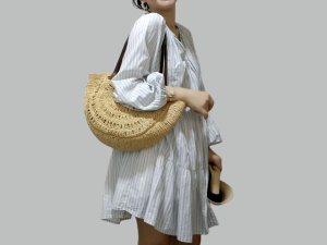 DaVee | Handmade woven straw bag raffia straw bucket bag Tote bag shopping bag beach bag