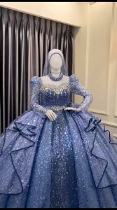 (Premium) Gaun Pengantin Squin Lengan Terompet