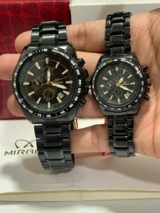 Jam Tangan Couple Mirage 8305 Original Hitam/Black Stainless Steel Tahan Air Tanggal Aktif Sport