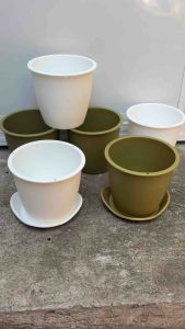 Pearlwave Yayamanin Pot #008 | Premium Plastic Plant Pot D4.8xH4.3 Inches | White Gold & Green | Indoor & Outdoor Planter