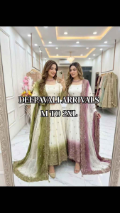 [PRE-ORDER] 2026 SEPT WOMEN HEAVY EMBROIDERY ANARKALI LONG GOWN SUIT WITH DUPATTA READYMADE WHITE INDIAN PAKISTANI BOLLYWOOD WEDDING PARTY FESTIVE DEEPAVALI DINNER WEAR M TO 2XL ( DELIVERY 10 WORKING DAYS) ETA: 2026-12-30