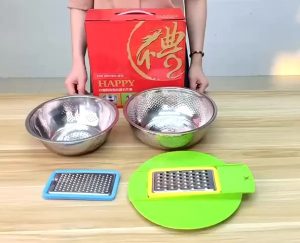 ABP9260 Baskom Parutan Stainless Steel Set / Baskom Set Sayuran Beras Import