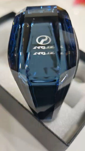 PERODUA ARUZ LED GEAR KNOB 5D DIAMOND DESIGN - Blue transparent - Illuminated logo - Automotive interior accessory - Steering wheel knob - Modern design.