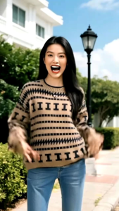 Sweater rajut wanita Pullover Leher Bulat Jacquard Longgar Yang Chic Untuk Wanita