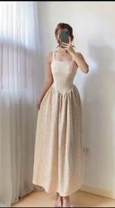 Marian Gingham Padded Maxi Casual Dress
