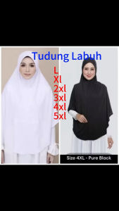 Tudung Labuh Moscrepe Berdagu Black & White (M-5XL)Awning Scuba/Tudung Umrah