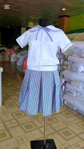 Joenel  Brand Sailor Collar Blouse With Ribiti / Royal Blue Checkered Skirt Individual price Box Pleats Individual Sets School Uniform