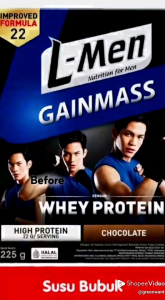 L-Men Susu Bubuk Gainmass Whey Protein Cokelat 225 gram