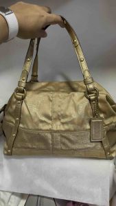 Preloved Authentic Signature Stripe Lurex Stud Satchel boston bag