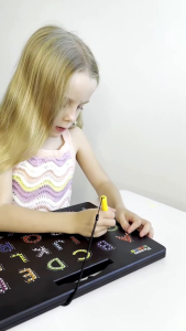 PicassoTiles 2-in-1 Magnetic Drawing Board Toy 12x10 inch Magnet Bead Tablet Pad With 2 Facings Alphabet+ Math STEM