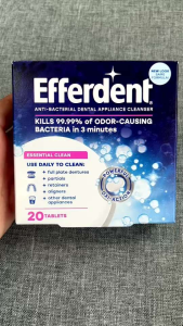 Efferdent Dental Appliance Cleanser 20 Tablets เม็ดฟู่ทำความสะอาดฟันปลอม รีเทนเนอร์ 20ใบ โอนไหลเฟนตูมิโคน ปริมาณ 50 มล