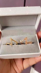 Set Titanium Cincin Petir Mata Emas CXA96