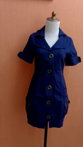 mini dress wanita biru tua navy MG cewek S M lengan pendek vneck berkerah