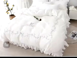 Ramadan Hello Bobo 100% Cotton Cadar Pengantin Kahwin Wedding Flower White Embroidery Quilt Cover Set Queen King Bedding Set Cadar Sarung Selimut