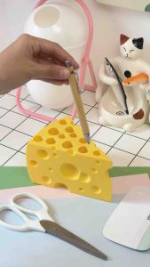 3D Printed Cheese Pen Holder | Cute Desk Organizer for Pens Brushes & Craft Tools