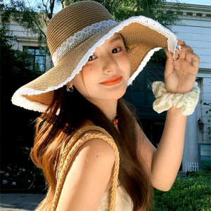 Nón mũ nữ rộng vành đi biển viền ren mẫu mới đẹp chất liệu cói chống nắng thoáng mát