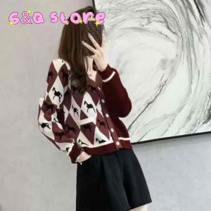 Hàng QC Áo Cardigan Dài Tay Phối Cổ V Hoạ Tiết Thời Trang Cho Nữ