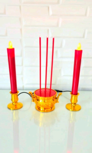 โปรโมชั่น!!! ชุดกระถางธูป 3 ดอก พร้อมเทียน 1 คู่แบบไฟฟ้า สีแดง ฟรี หัวปลั๊ก USB ทุกออเดอร์