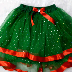 Rok Tutu Anak Perempuan Funnel Skirt Green Tape Red Glitter untuk anak 1-12Tahun (Rok Tutu Anak Natal)