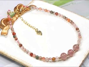 Gelang Kaki Kristal Natural Crystal Color Rutilated Quartz Anklet 纯天然水晶彩发晶脚链