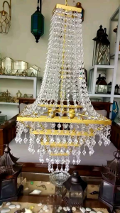 Lampu kristal gantung kotak rantai size 40×80 +3piting - dekorasi