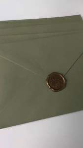 Emboss Wax Seal Bronze Sticker & Green White Color Paper Envelope (Limited Edition) Big & Small Size