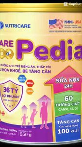 Lon 850g Sữa bột Nutricare Care 100 Pedia 1+ 36 tỷ lợi khuẩn tiêu hóa khỏe tăng cân và chiều cao