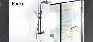 Rubine Square Rainshower Column With Mixer Shelf Matte Black RSC-DECKOS-F4-BK (1yr warranty)