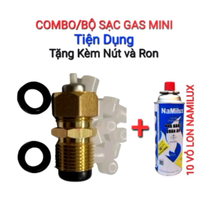 Đầu Sạc Gas Mini và 10 Vỏ Lon Namilux/ Tặng kèm 10 nút nhựa và 2 ron đen