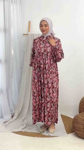 Dress Anjani Rayon Premium Lengan Pita Bentuk Balon Pola Bunga