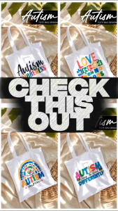 Autism awareness totebag design white canvas 10x14 colorful print 1pc